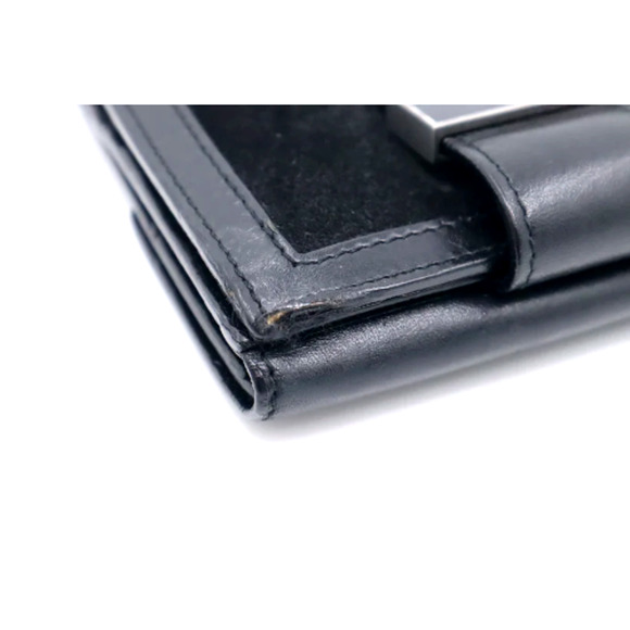 Gucci Compact Hook Wallet in Black with Logo Plate Suede and Leather Authentic - Picture 10 of 14